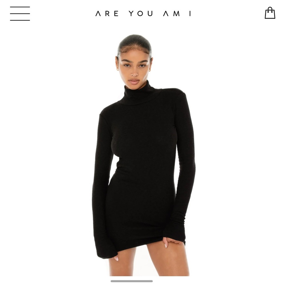 ARE YOU AM I Black Long-Sleeve Turtleneck Mini Dress